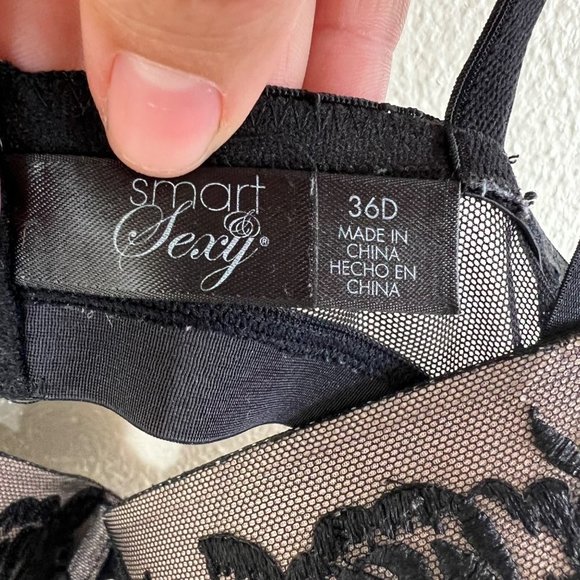 SMART & SEXY Black Lace Mesh Lined Push Up Bra Size 36D - Picture 5 of 10